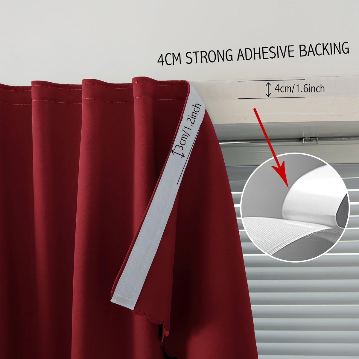 Self Adhesive Curtains (47"W x 96"L (Pack of 1) / Burgundy)