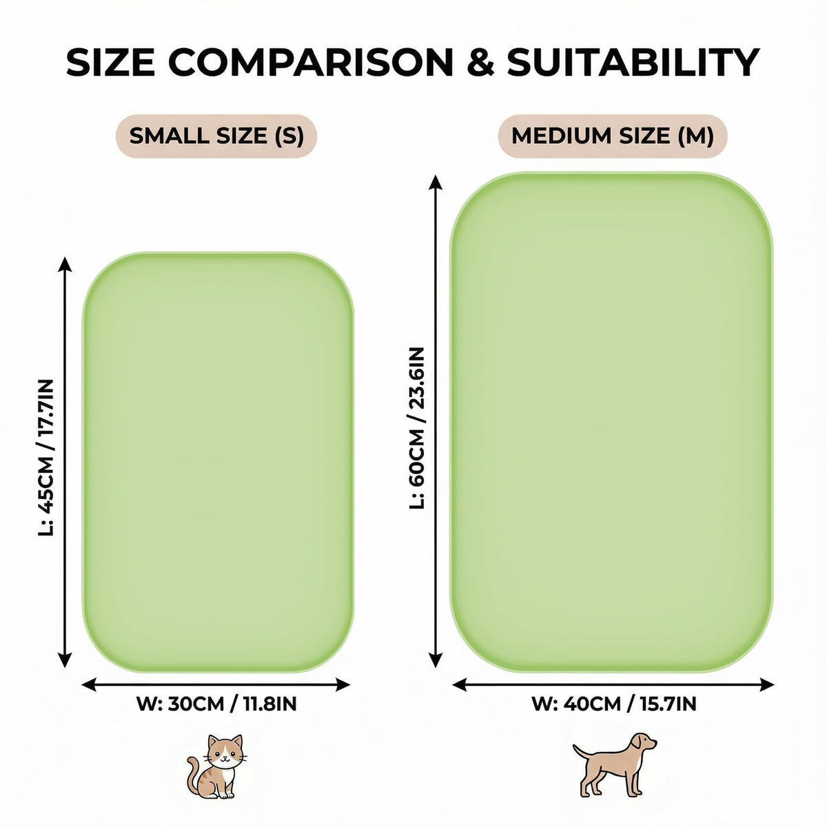 Non Slip Silicone Dog Food Mat for Food and Water (45 x 30 cm / Light Green)