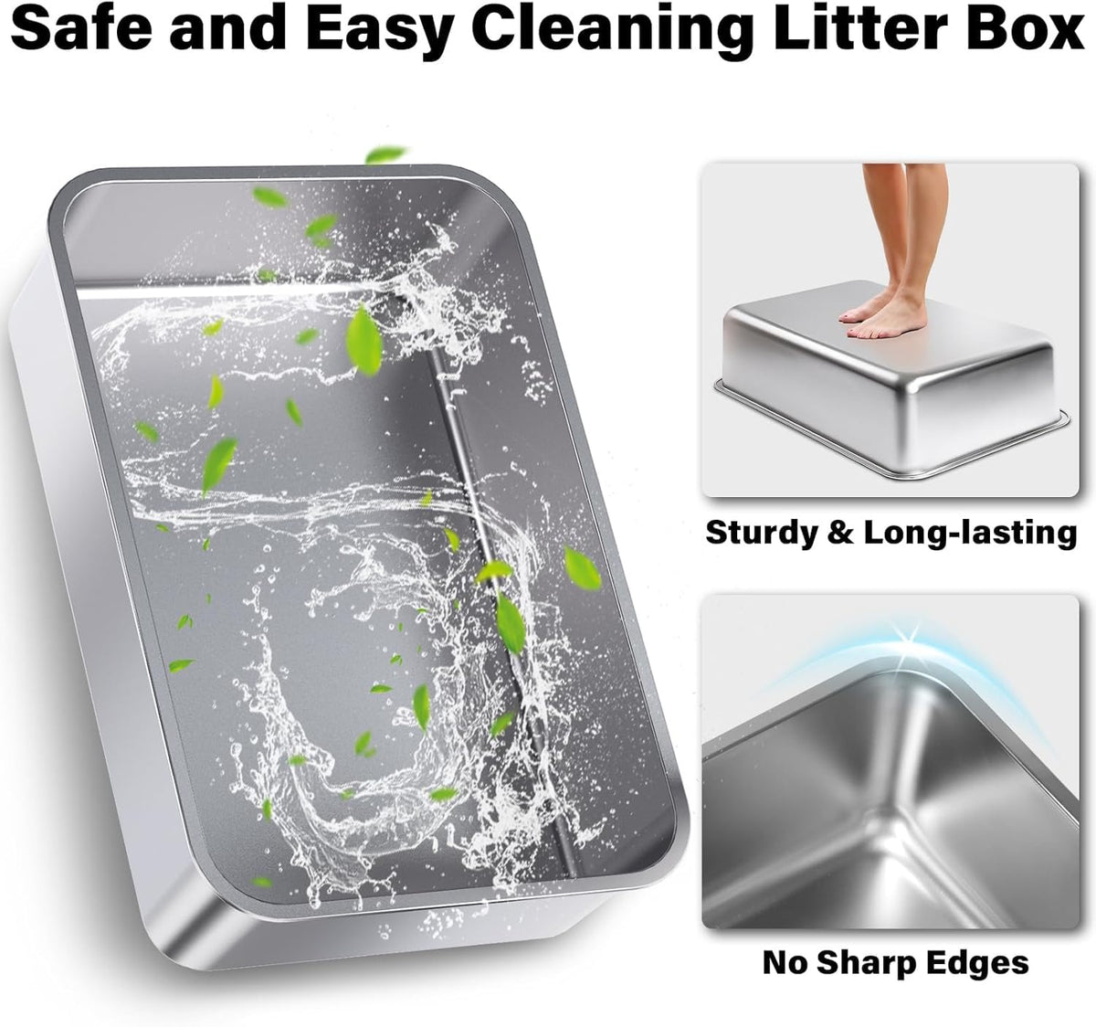 Stainless Steel Litter Box with Lid (23"×14.6"×10"Gray)