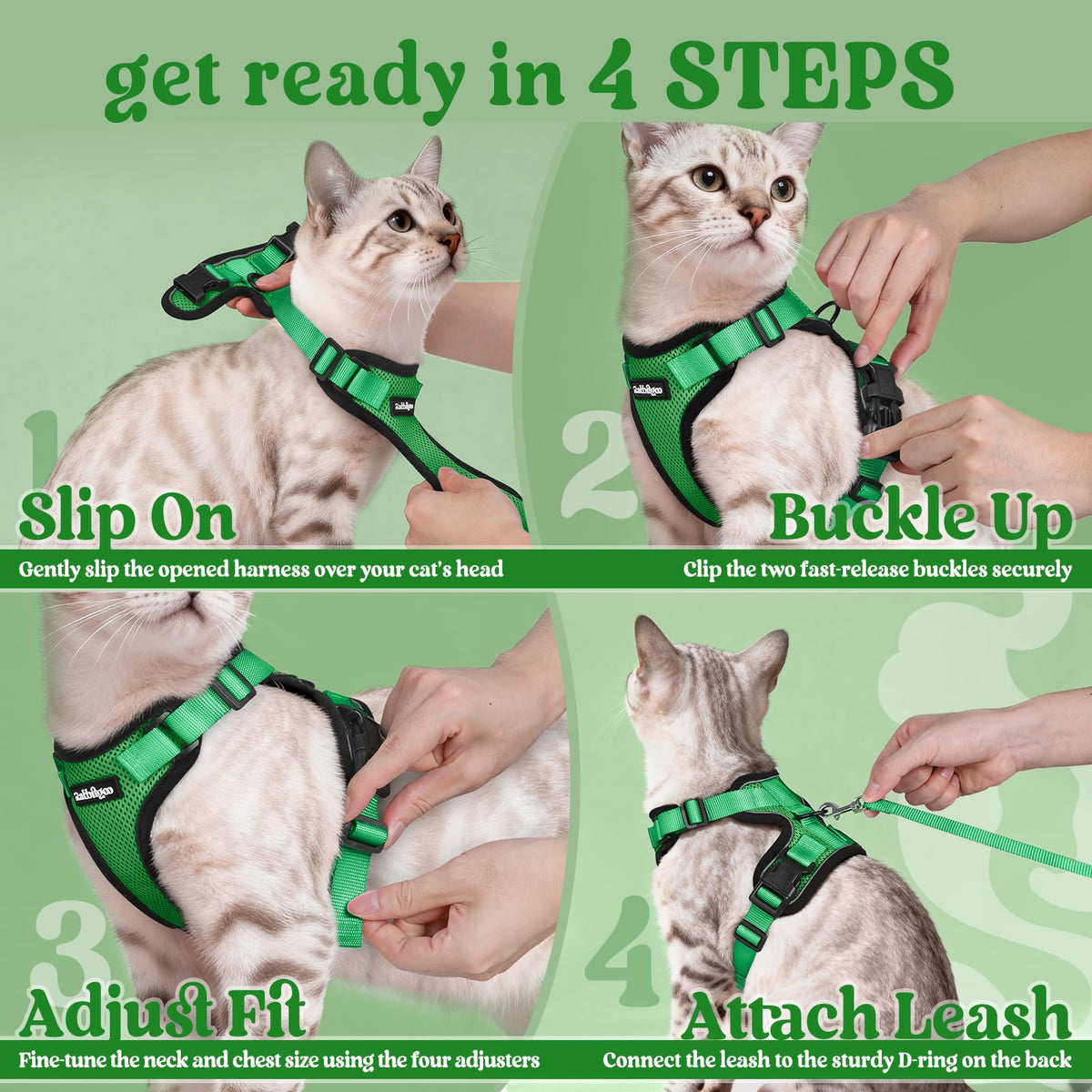 Cat Harness and Leash Set (Xxs / Grass Green)