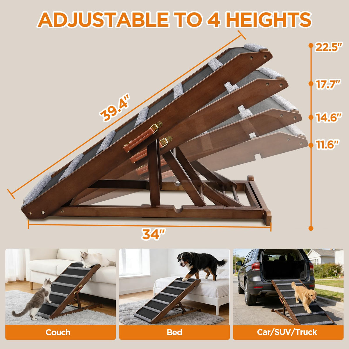 Dog Ramp for Bed (Black / Large)