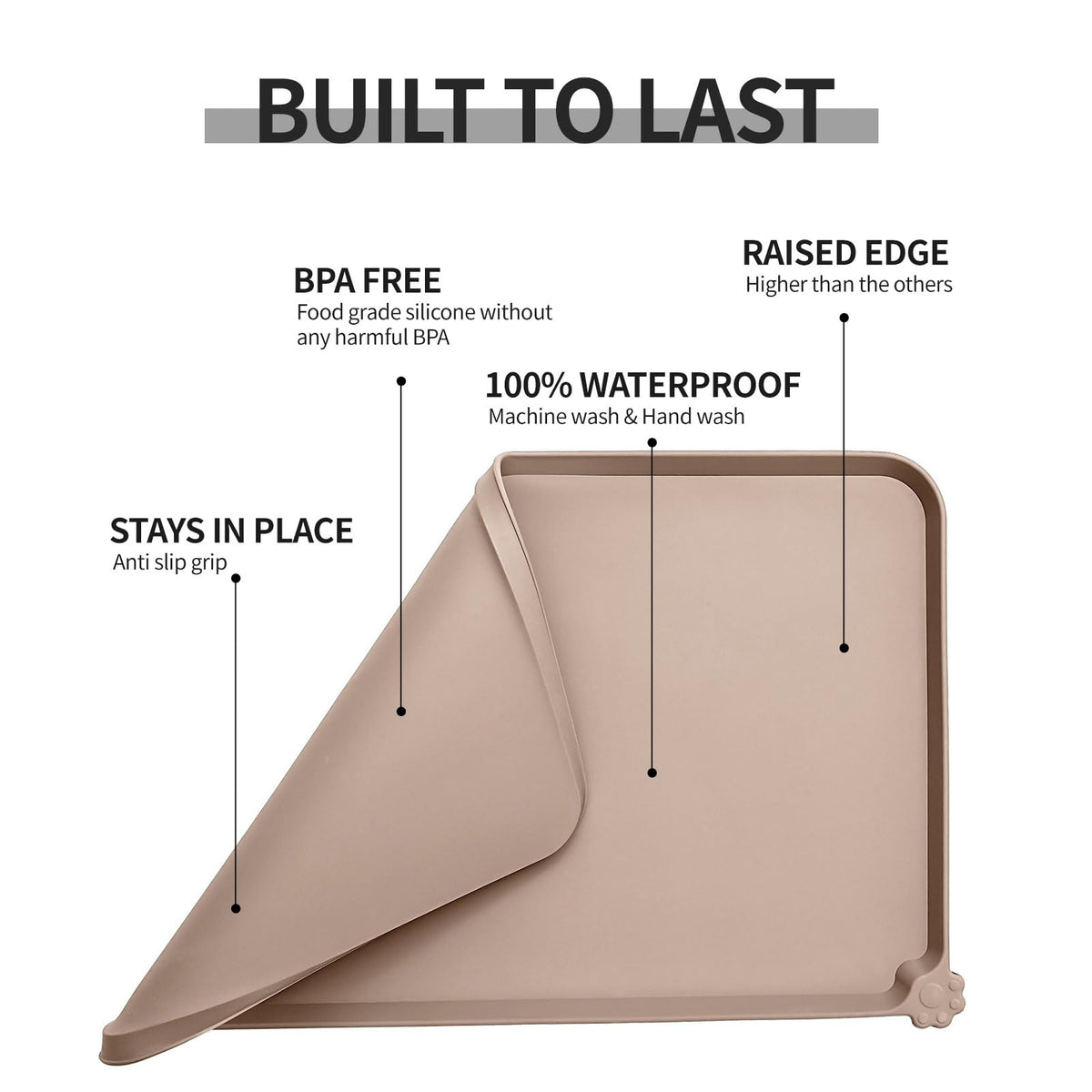 Silicone Pet Feeding Mat (Taupe / 22" x 14")