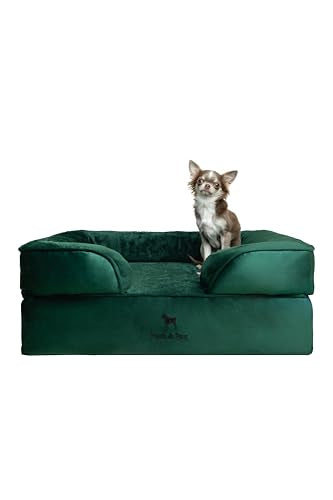 Dog Bed 28x23x11 Inch (Velvet - Dark Green / Medium)