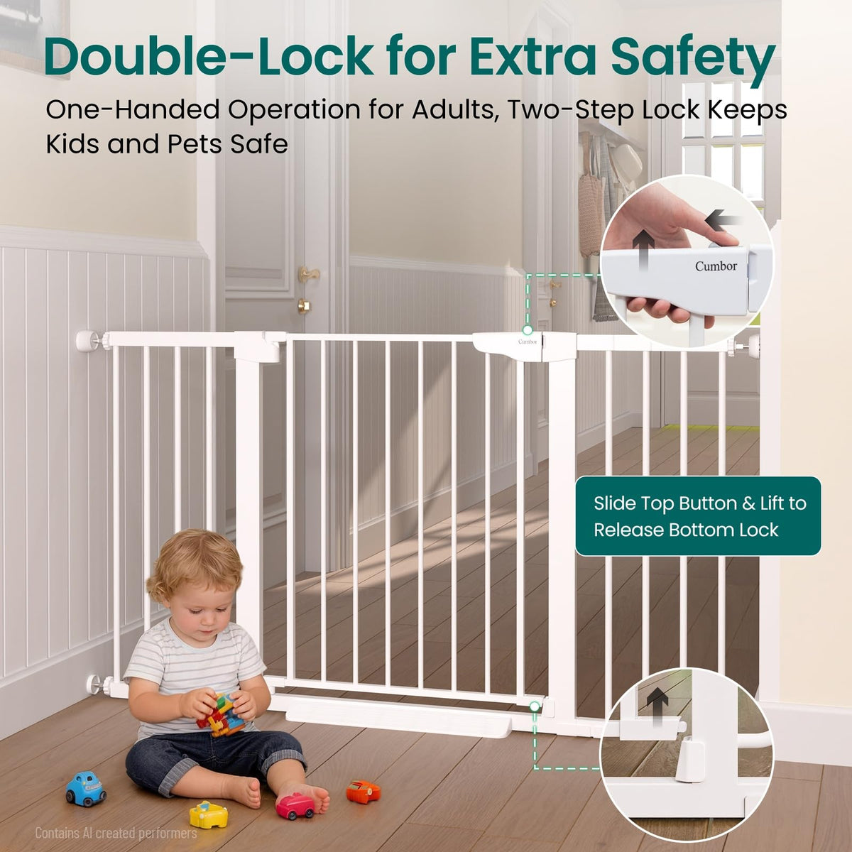 30 54" Extra Wide Baby Gate for Stairs (White / 30"-54" W x 30.5" H)