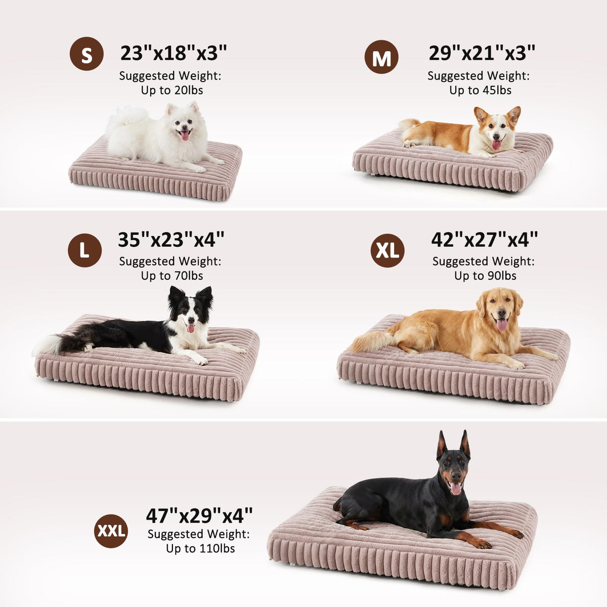XL Dog Bed Flat Pet Beds with Removable Washable Cover (Pink / XL(42"x27"x4"))