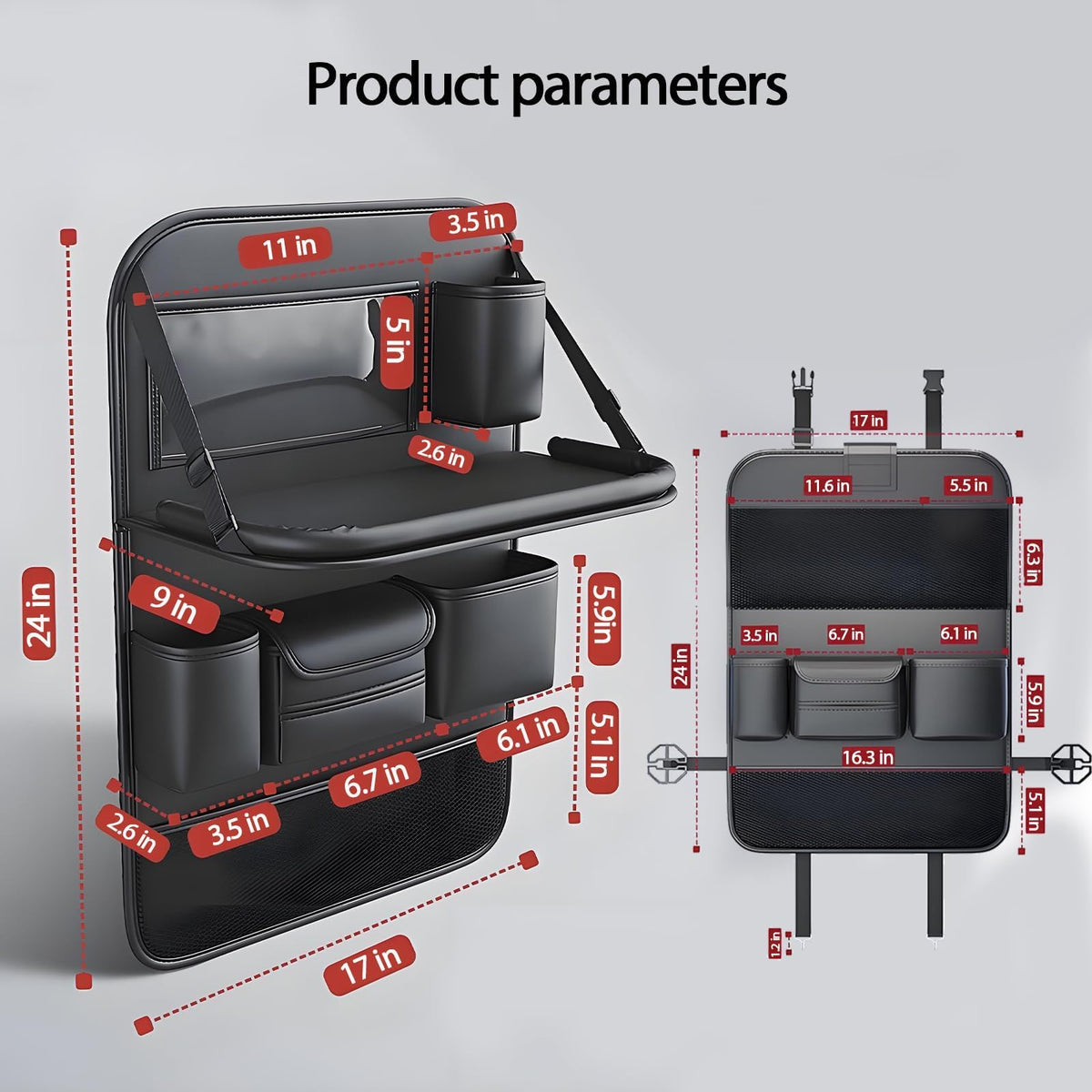 2 Pack Leather Car Backseat Organizer with Foldable Table Tray (Black)