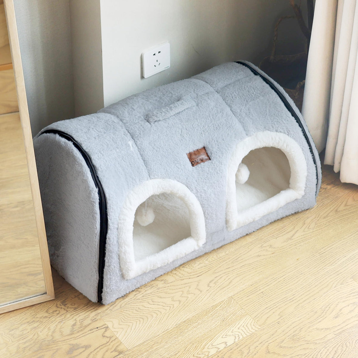 Cat Bed for Indoor Cats (Grey / Double hole bed:(27.5"×15.3"×15"))