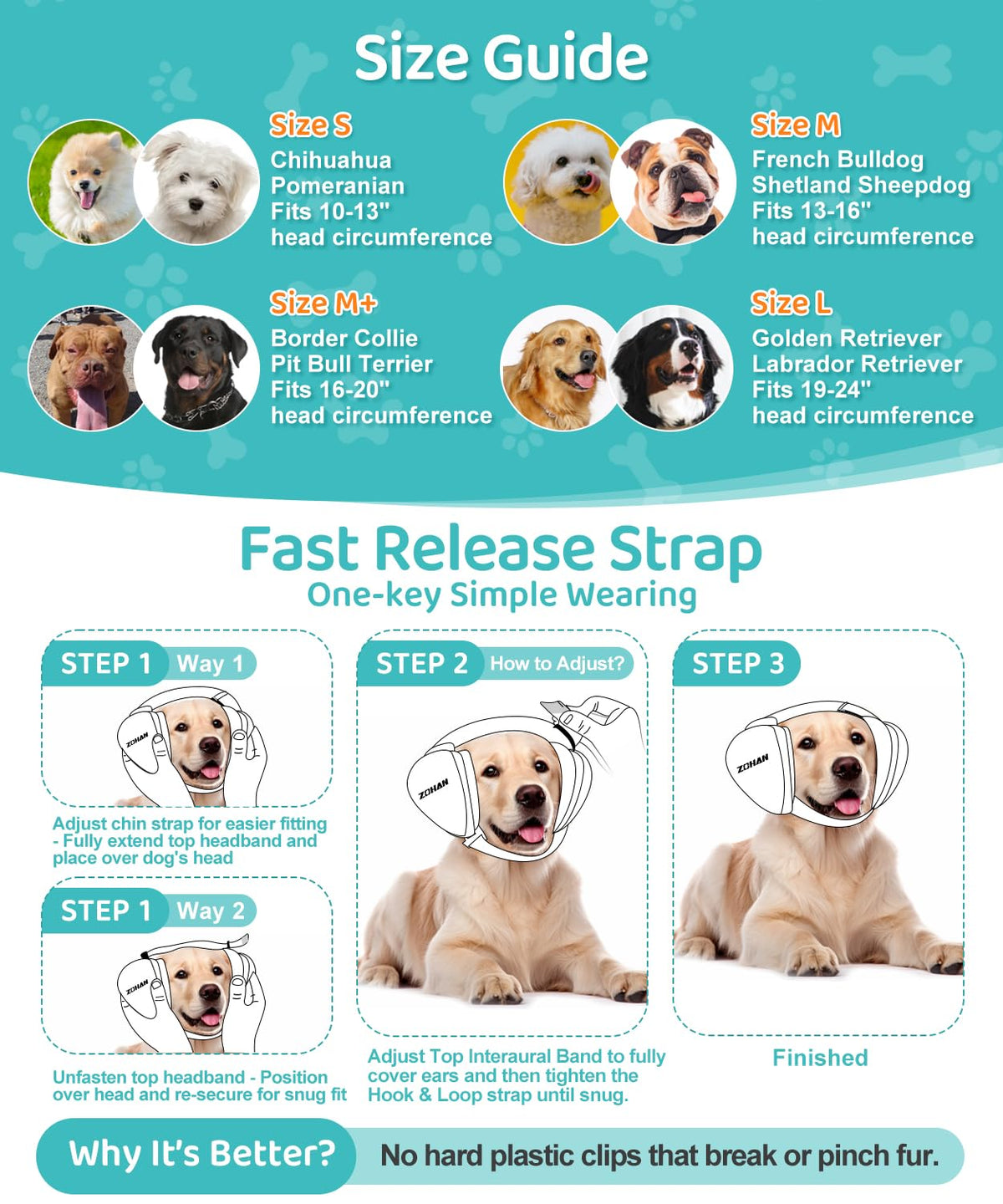 DG02 Dog Ear Muffs Noise Protection (Black-small-gel Earpads)