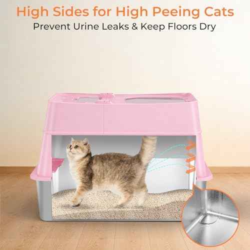 XL Stainless Steel Cat Litter Box with 110° Flip (Pink / X-Large)