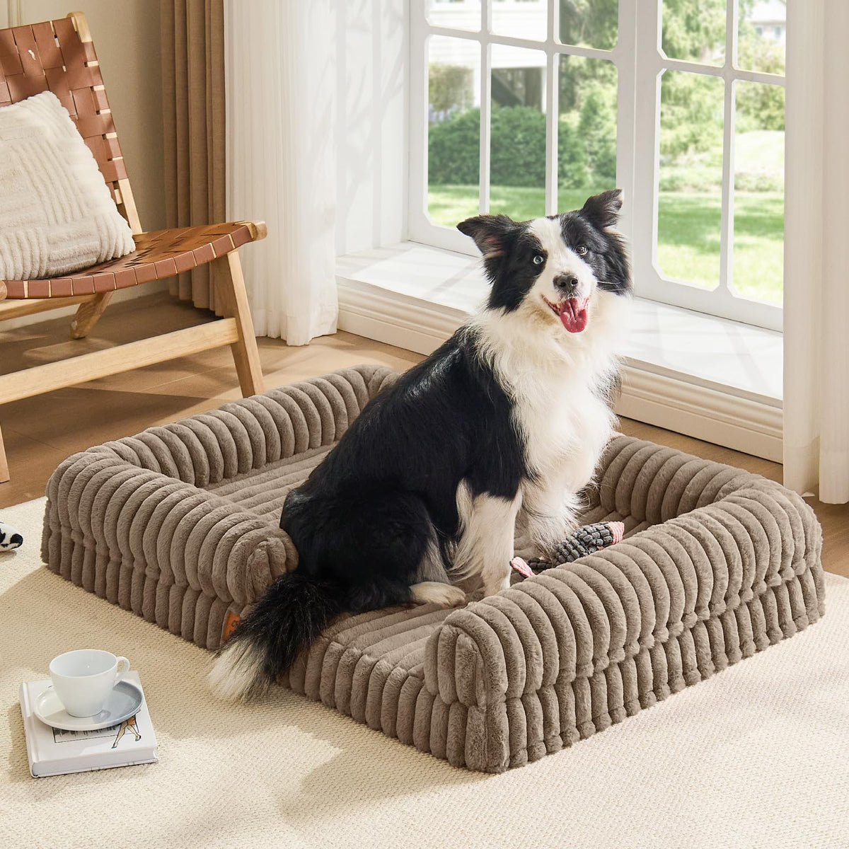 Faux Fur Orthopedic Dog Bolster Bed (Rectangular Taupe / XL(41*30*7))