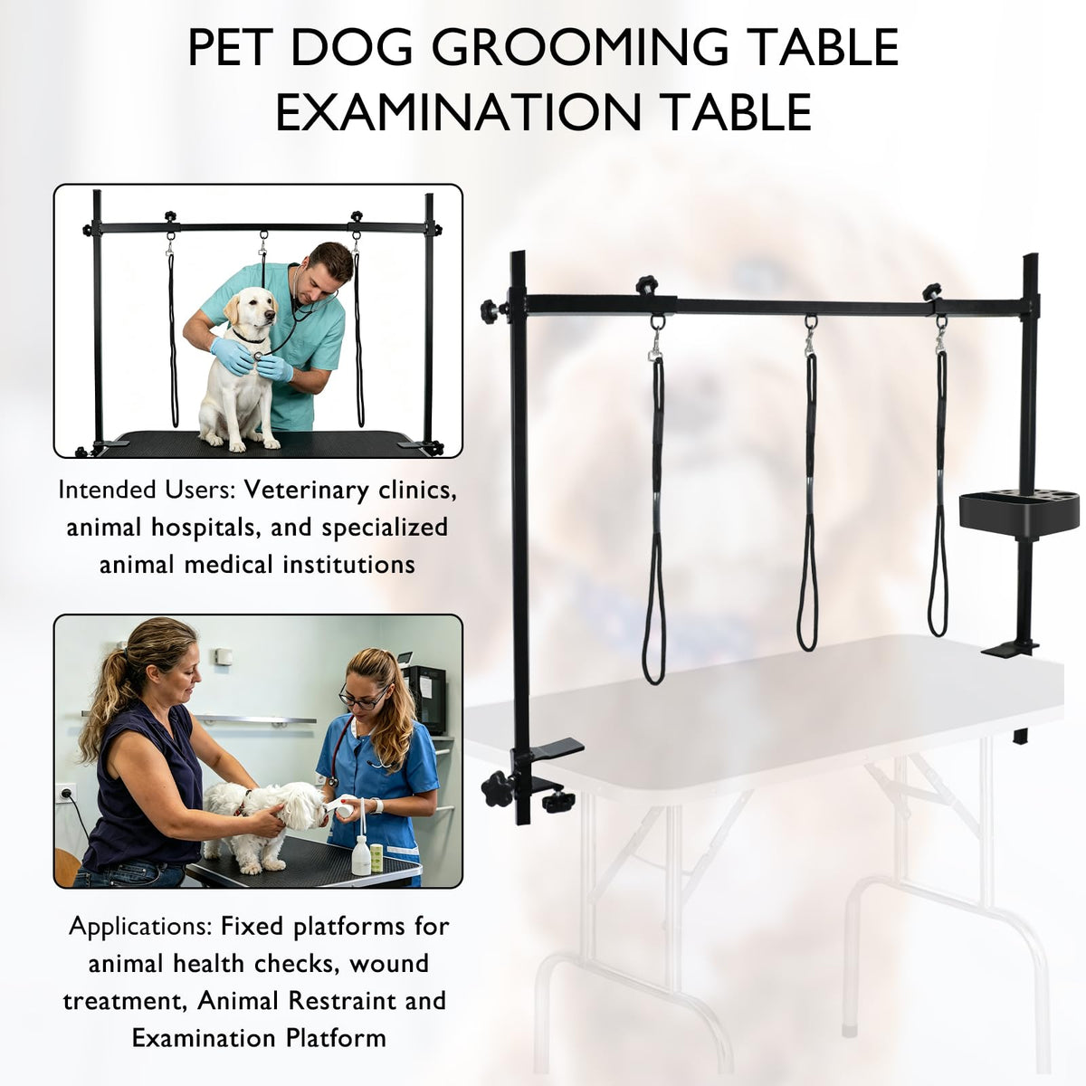 H Shape Pet Grooming Table Arm with Grooming Hammock Tool Holder Noose and Clamp for Dogs and Cats Heavy Duty Aluminum Alloy Frame with 35.4” Adjustable Height and 36.2” ~ 50” Adjustable Width