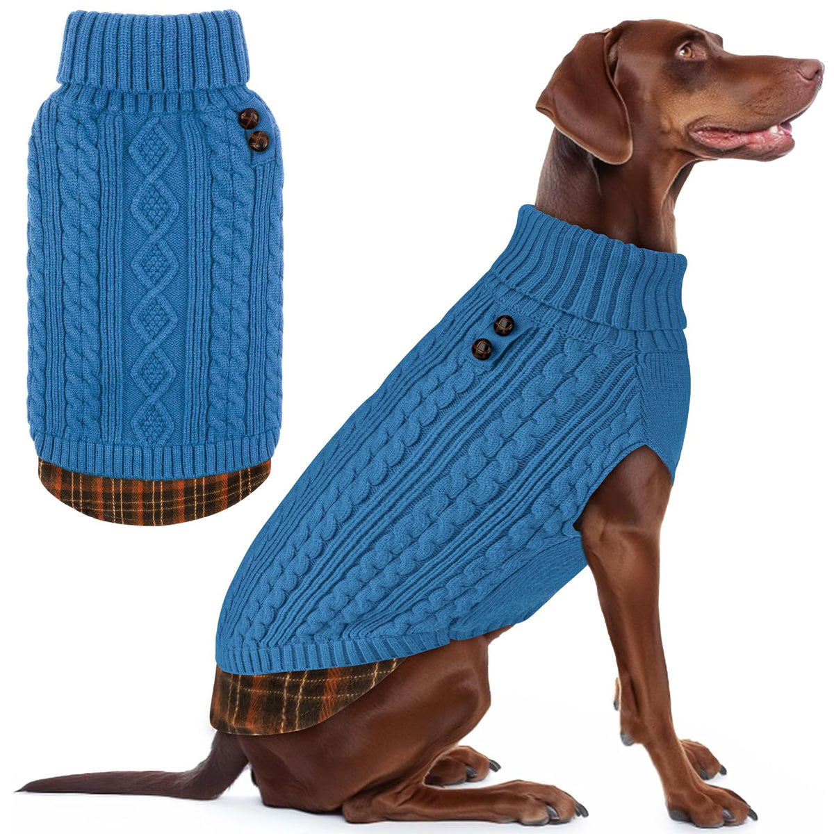 Dog Sweater for Medium Large Dogs Turtleneck Thick Knit Pullover (XX-Large (35-60lbs) / 8# Light blue)