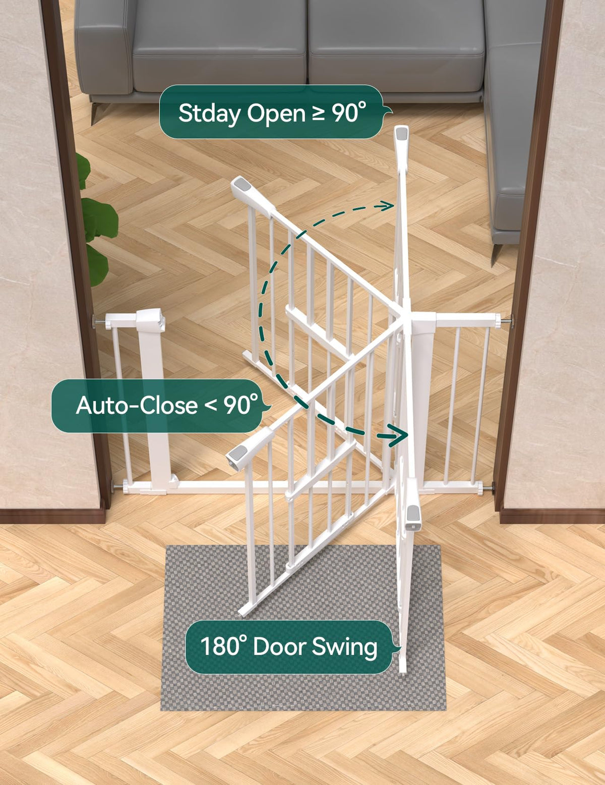 36" Tall Dog Gate with Cat Door (White / 29-48" Wide, 36" Tall)
