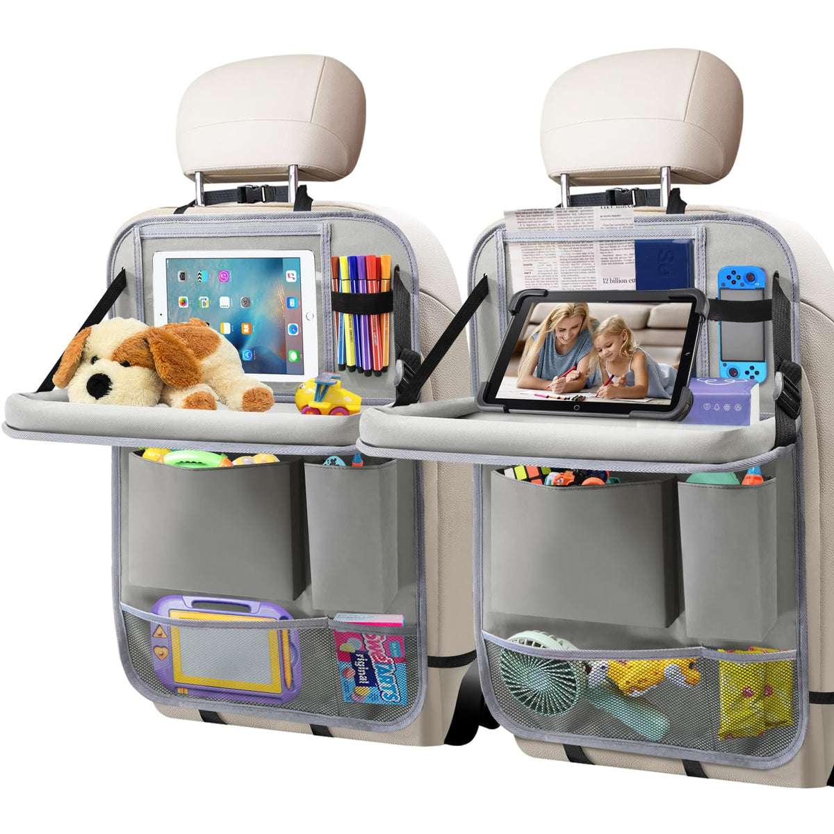 Car Backseat Organizer with Tablet Holder (2Pack / Grey)
