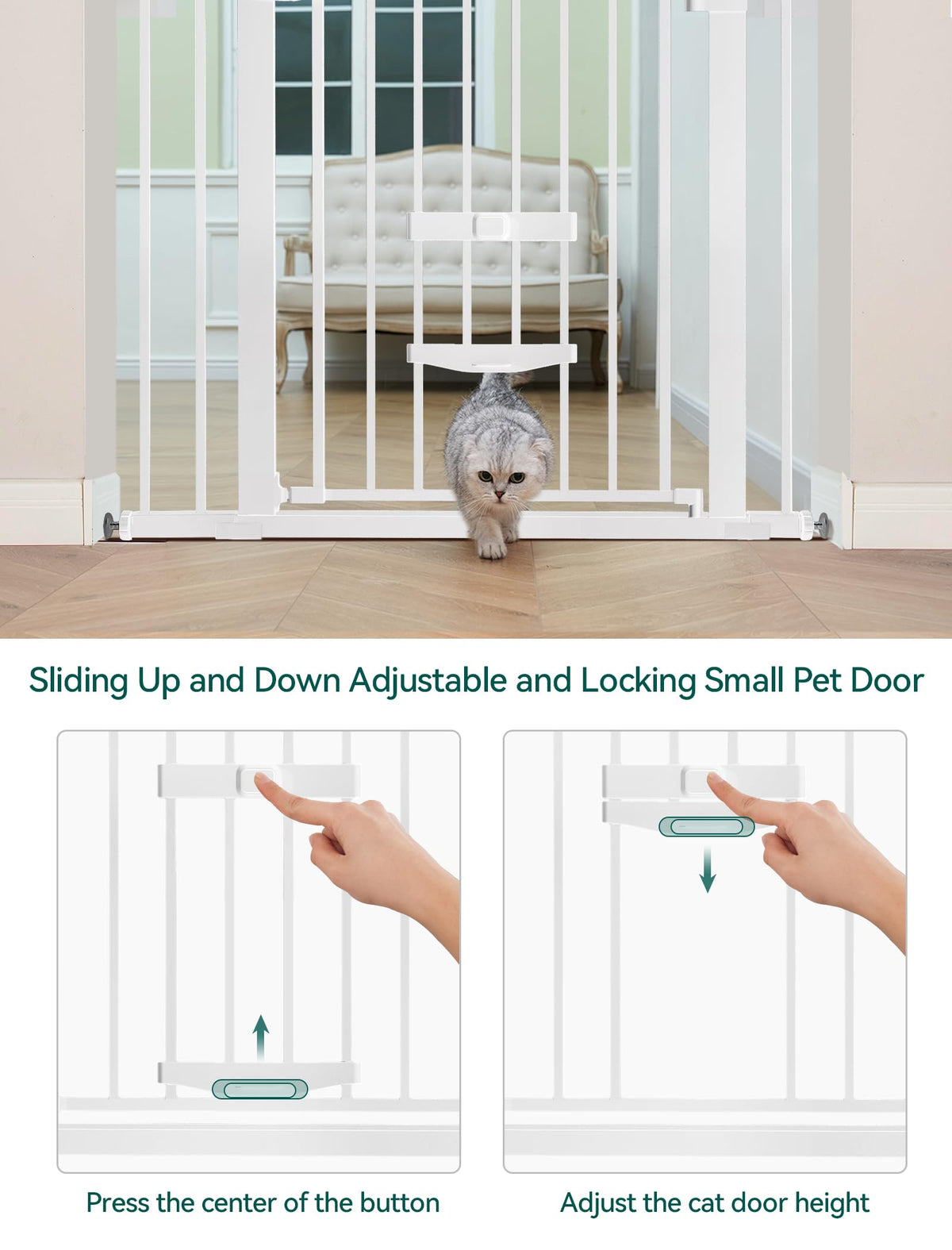 Extra Wide Dog Gate with Cat Door (White / 29-48" Wide, 30" Tall)