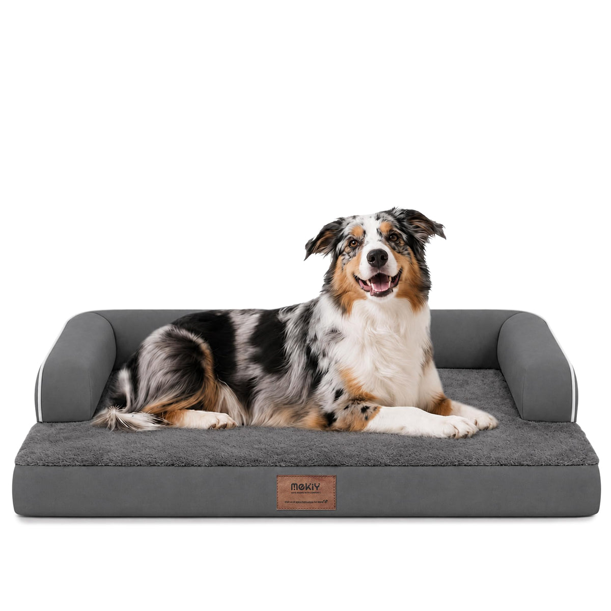 Orthopedic Washable Dog Bed with Bolster for Large Sized Dogs (38.0"L x 25.0"W x 6.5"Th / Dark Grey)