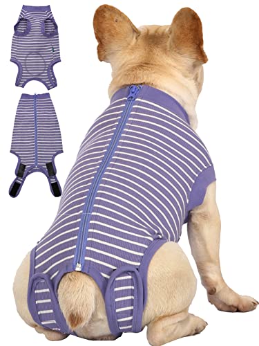 Dog Surgery Recovery Suit (S(Back9 - 12" Chest14 - 17" Weight 8.5 - 15lb) / Purplewhite)