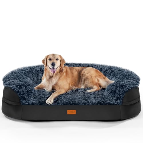 Fluffy Orthopedic Dog Beds for Large & Extra Large Dogs (Black / 44.0"Lx32.6"Wx7.6"H)