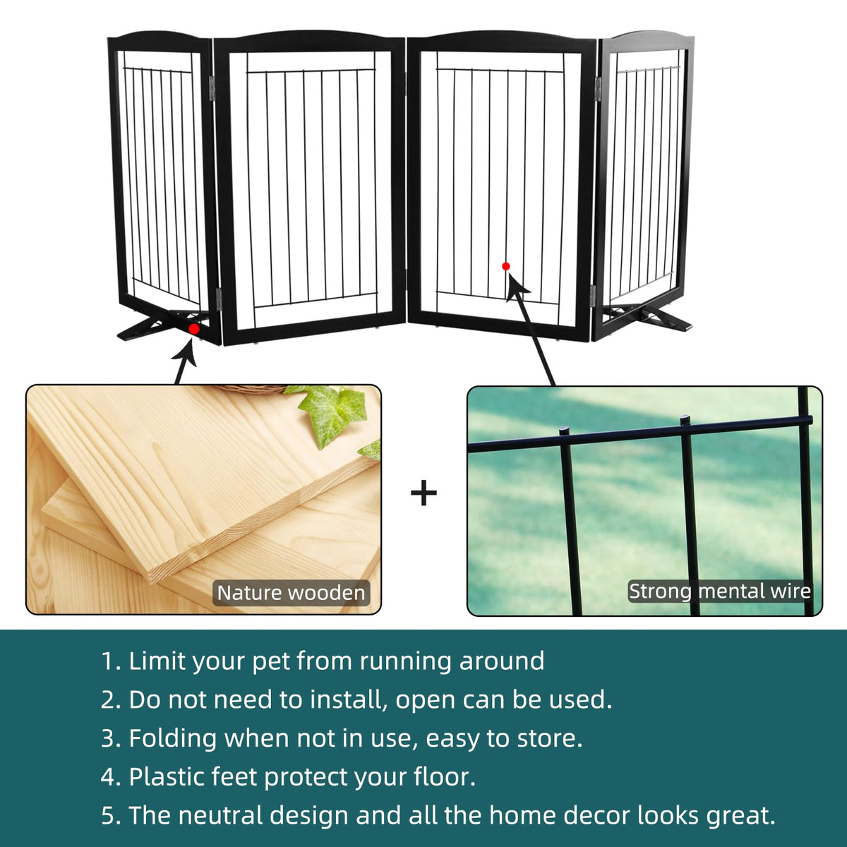 Freestanding Dog Fence Indoor (Black / 【4 Panels】80''w x 32''h)