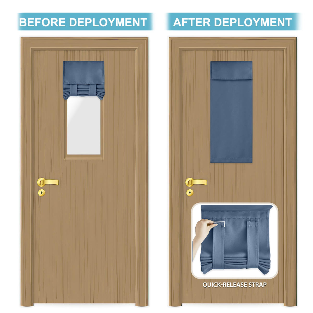 Classroom Door Window Cover Lockdown Shades Blackout (Stone Blue / 12"W x 30"L (Pack of 1))