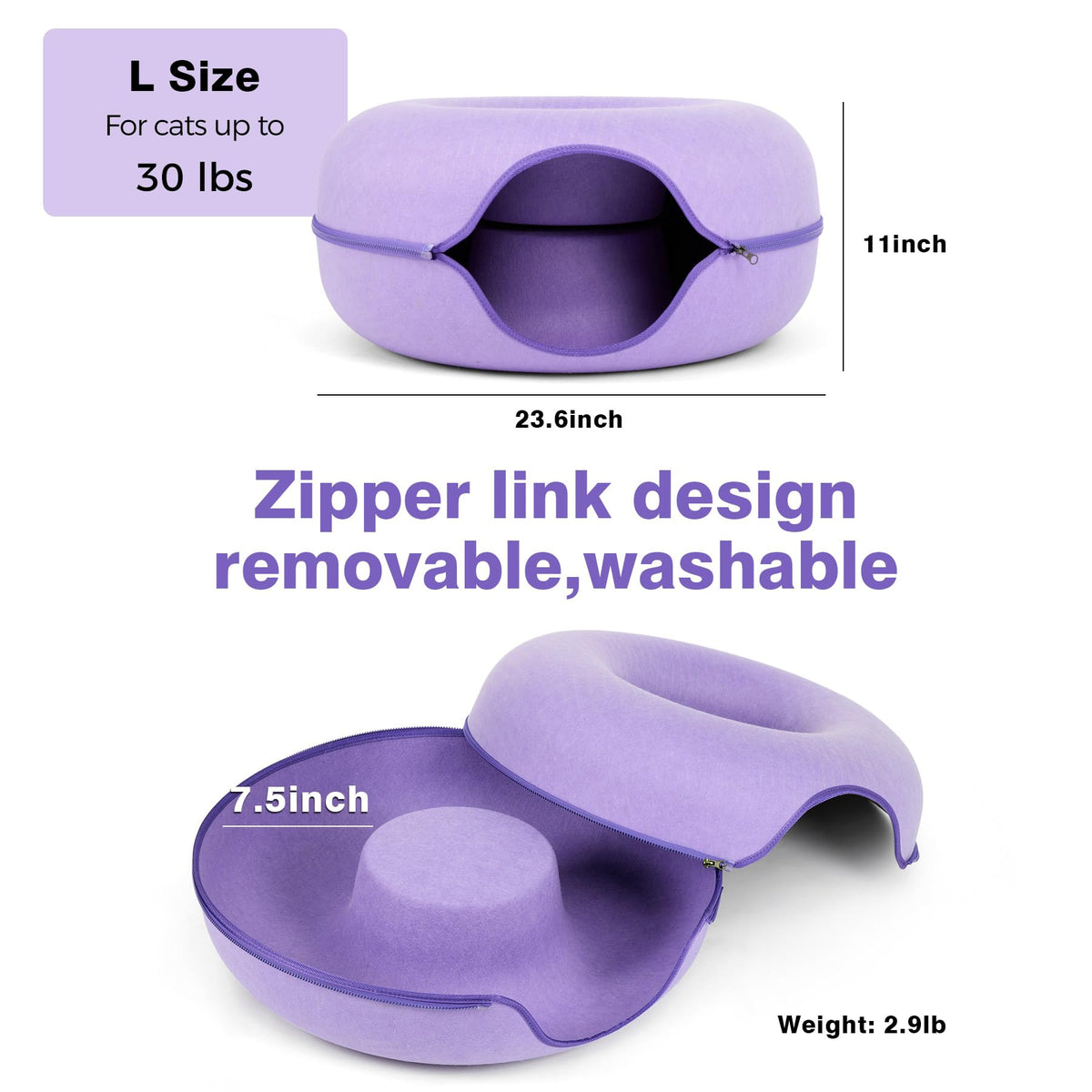 Cat Tunnel Bed for Indoor Cats with 3 Toys (L(24x24x11) / Purple)