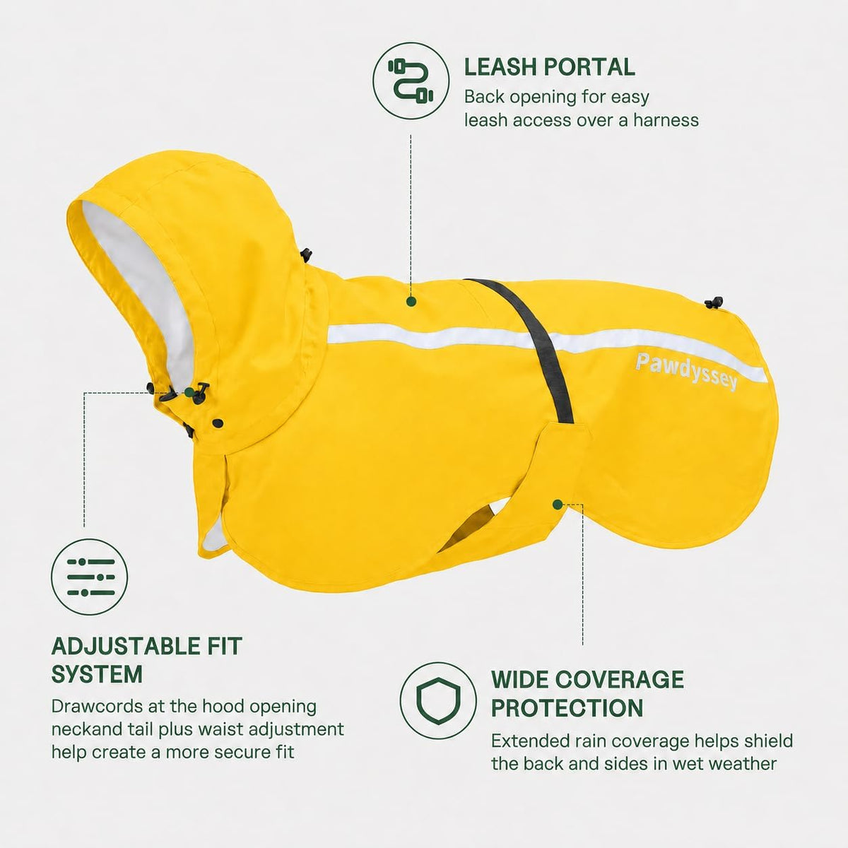 Stretch Fabric Dog Raincoat with Hood (Bright Yellow / Large)