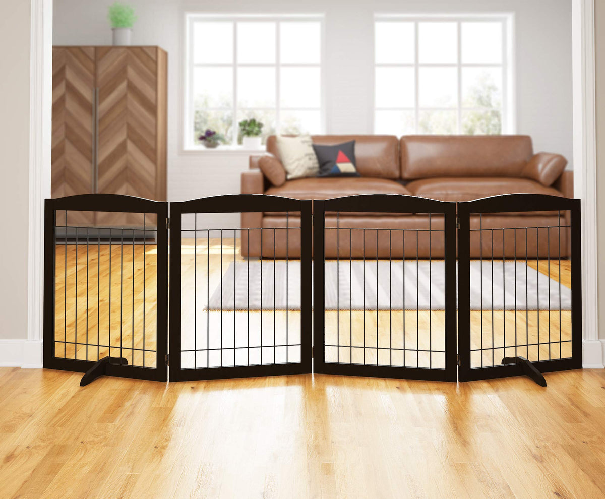 Extra Wide Foldable Dog gate for Doorway (Espresso / 【4 Panels】96"W x 32"H)