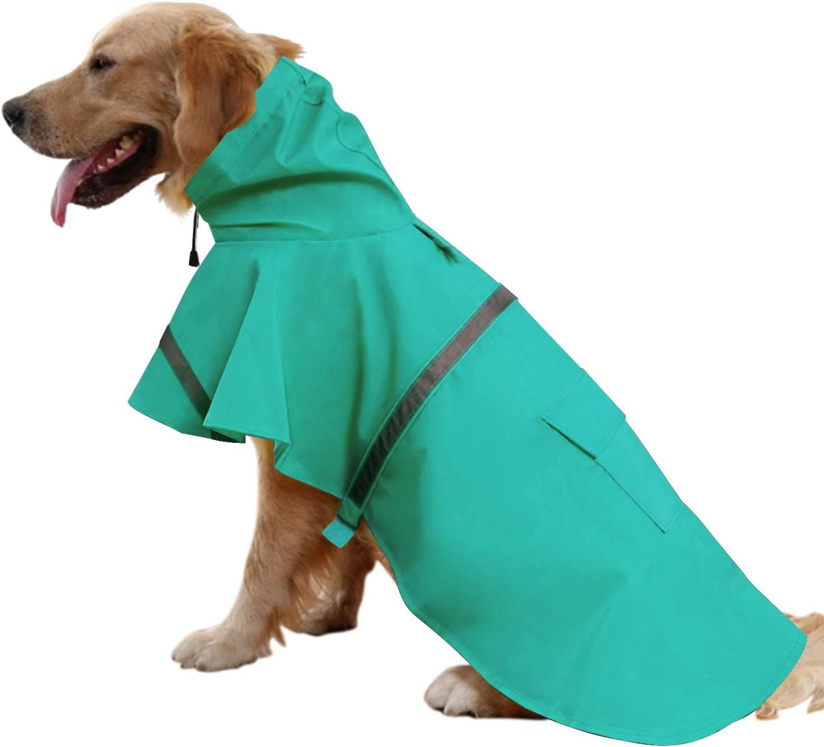 Large Dog Raincoat Adjustable Pet Waterproof Clothes Lightweight Rain Jacket Poncho Hoodies with Strip Reflective (Lake Blue / XXL)