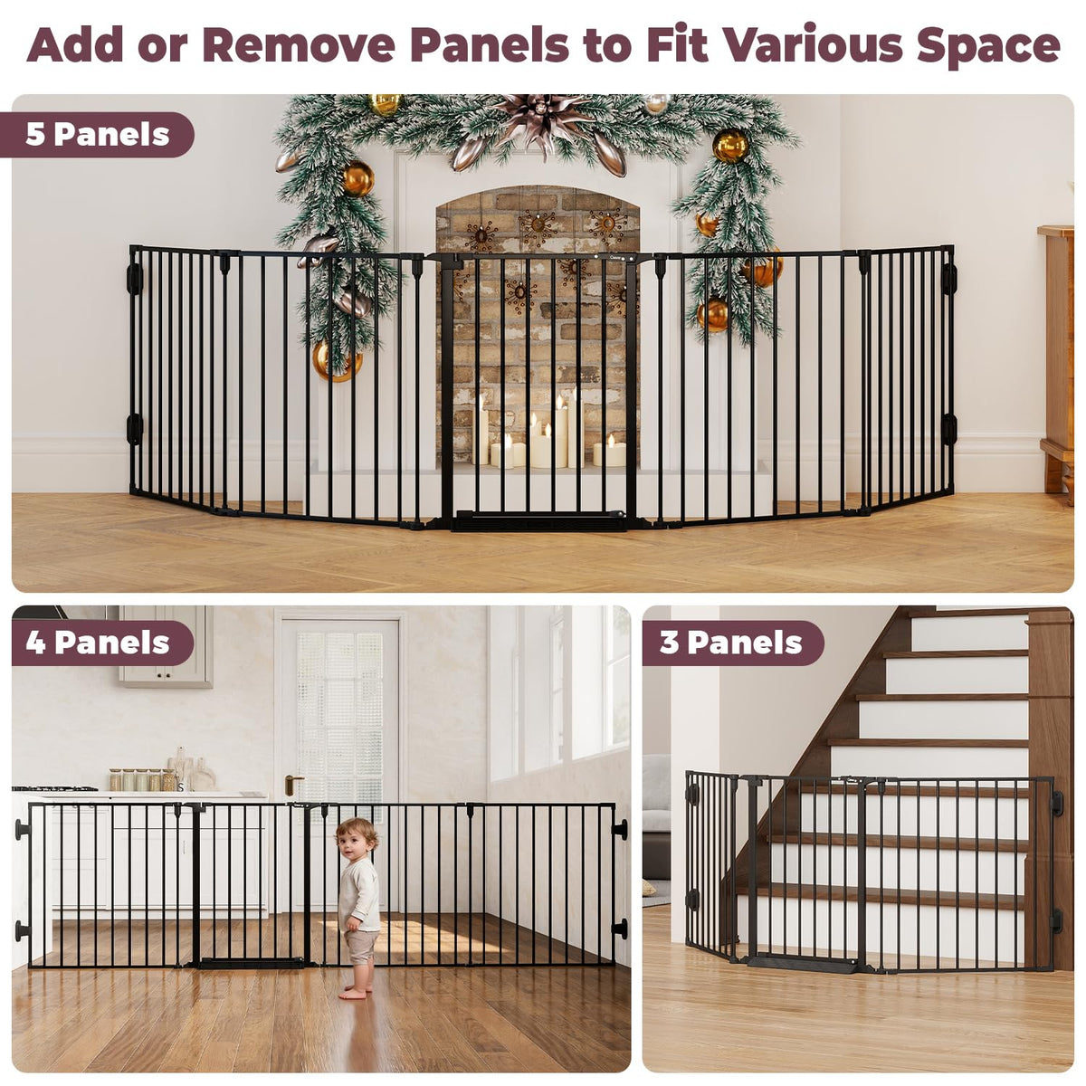 127.5" Wide Configurable Baby Gate for Fireplace Christmas Tree (Black / 127.5" Wide)
