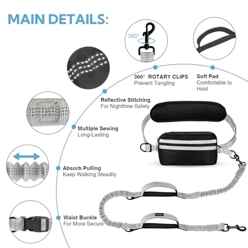 Hands Free Dog Leash with Pouch (Slivery)
