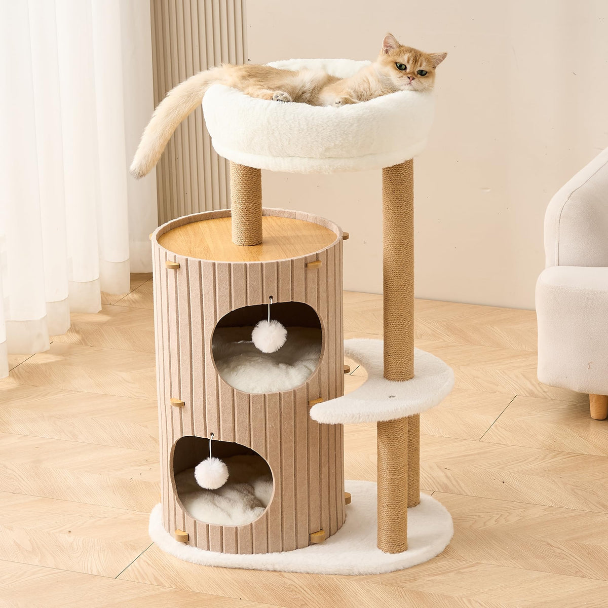 Modern Cat Tree for Indoor Small & Medium Cats (Latte Brown-36")