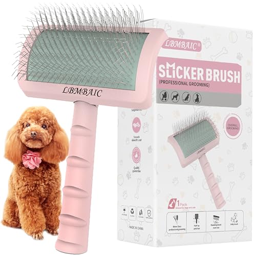 Dog Slicker Brush for Doodles Poodles Fluffy Deshedding Loose Hair (pink)