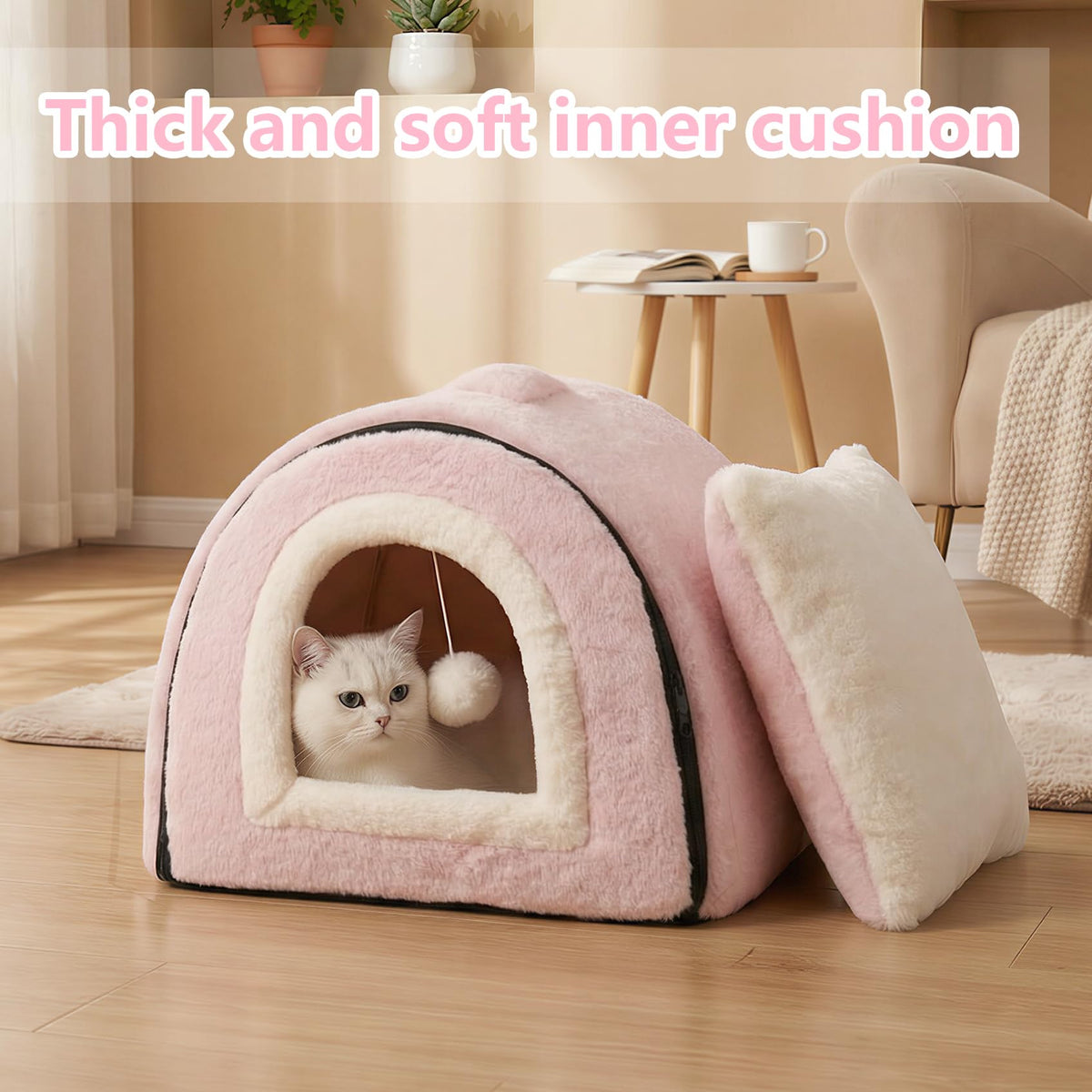 Cat Bed for Indoor Cats (Pink / M:(15.7"×15.7"×14.1"))