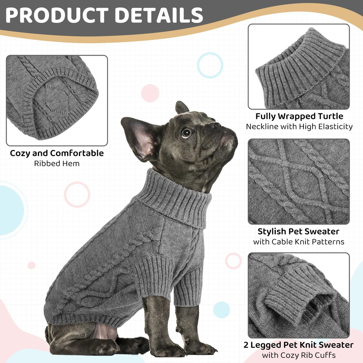 Small Dog Sweater for Small Dogs Boy (Small / Slate Grey)