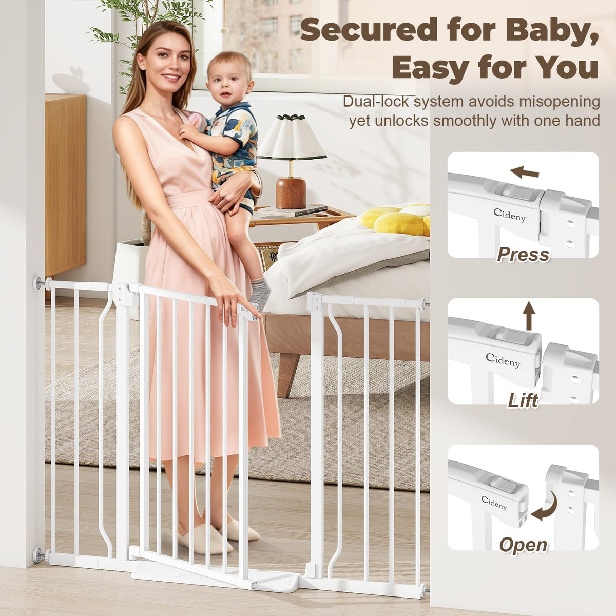 29" 45" Baby Gate for Stairs & Doorways (White / 29-45"Wide, 30"Tall)