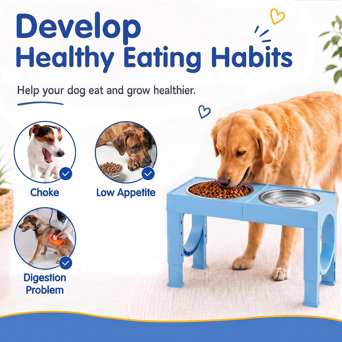 Elevated Dog Bowls Large Breed Raised Dogs Bowl Stand Large (E-Blue)