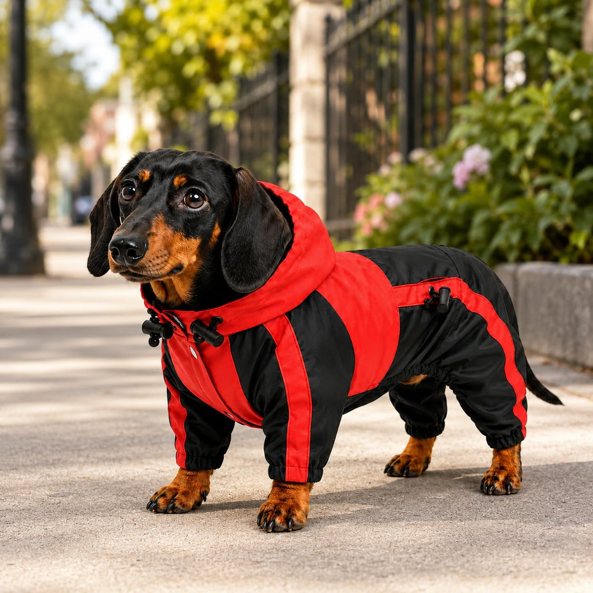 Dog Hooded Raincoat (L-XS (Medium Dog ~20lbs) / Red)