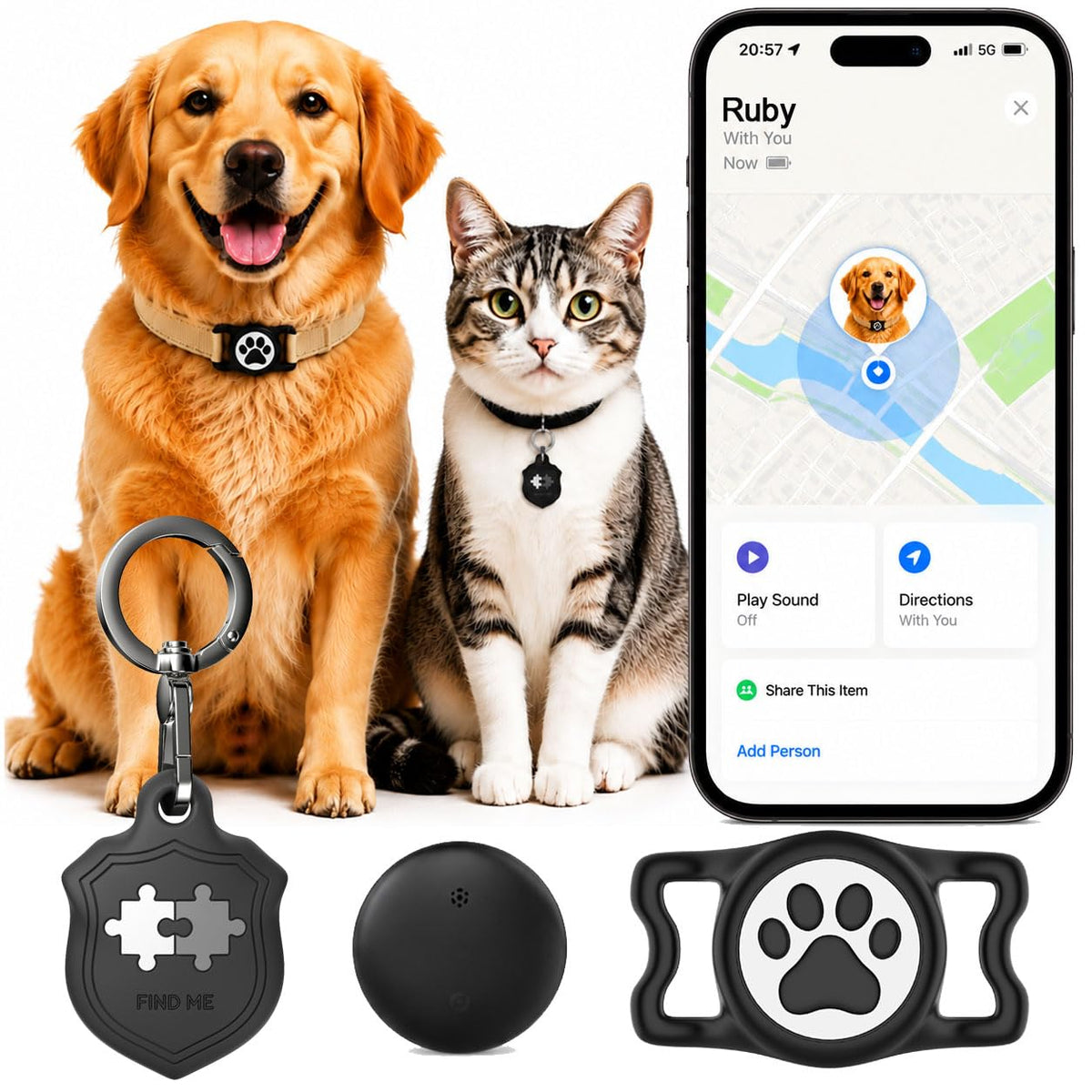 Dog Tracker with Apple Find My (Black)