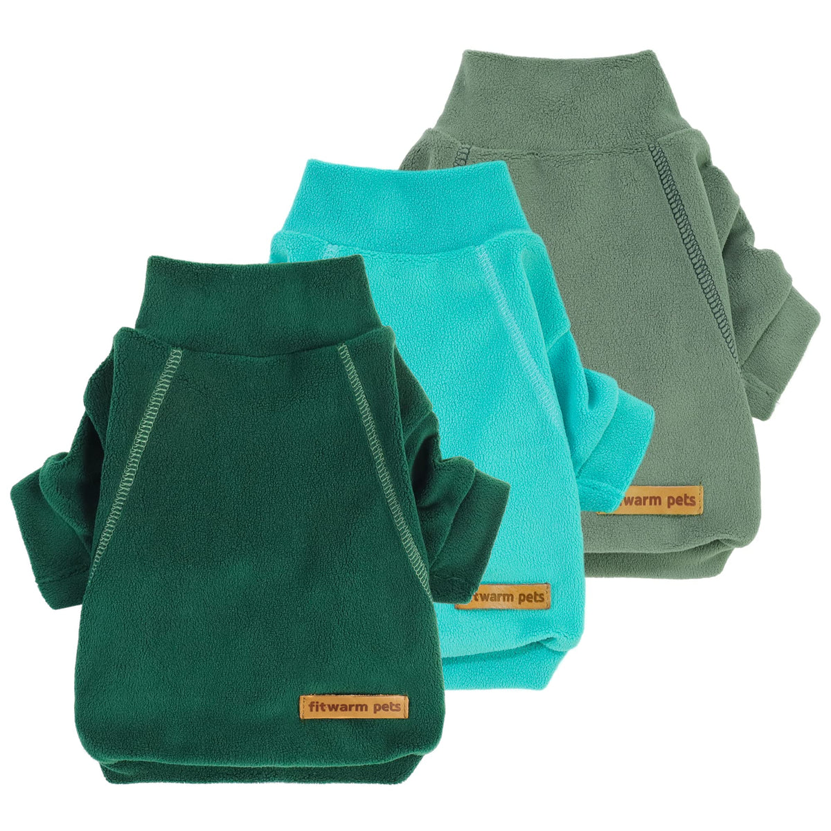 3 Pack Fleece Dog Sweater (Small / Dark Green-Aqua Green-Bean Green)