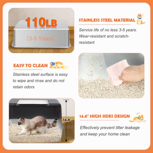 Stainless Steel Litter Box (Dark Gray)