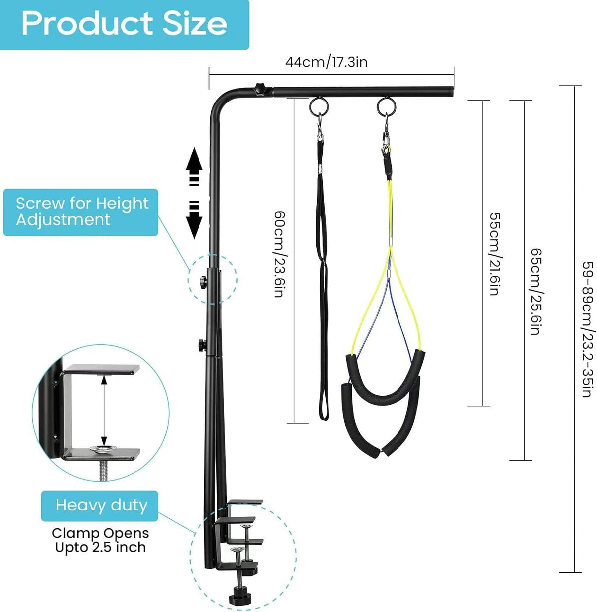 Adjustable Dog Grooming Arm with Dual Clamp (Grey / Large)