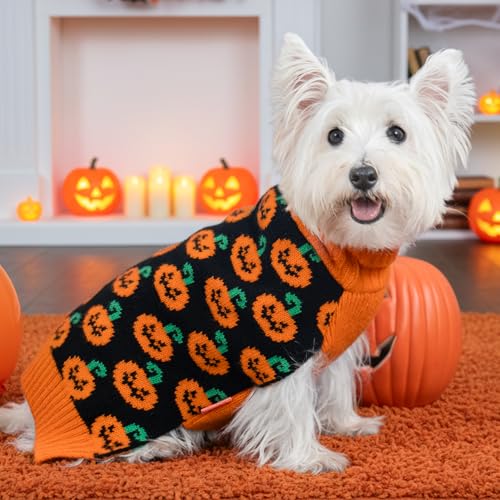 Dog Halloween Sweater for Small Dogs Pumpkin Outfit for Holiday Wear (Small (4-7lbs) / 02#Halloween)