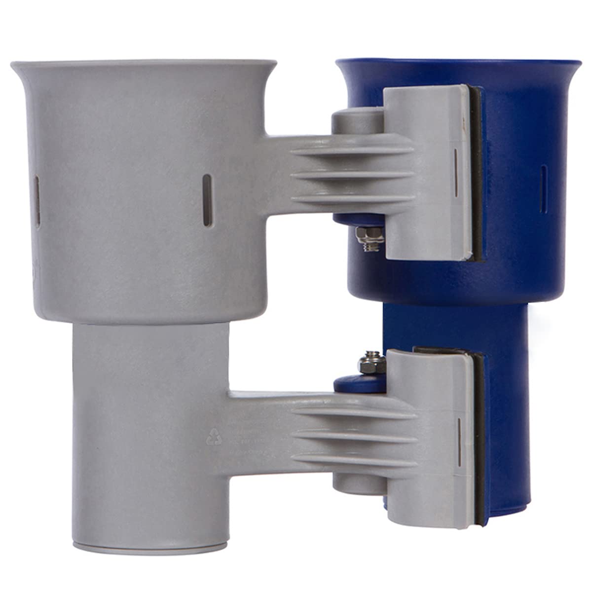 Navy&Gray), Patented Clamp On Boat Cup Holder |Multifunction Dual Drink Caddy for Fishing Poles, Tools, Net, Gaff |Portable Storage for Boating, Beach, Umbrellas, Golf Carts, Strollers (Navy & Gray / Standard Spring)