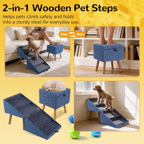 Dog Stairs for Small Dogs (Blue / XL(17.13”H))