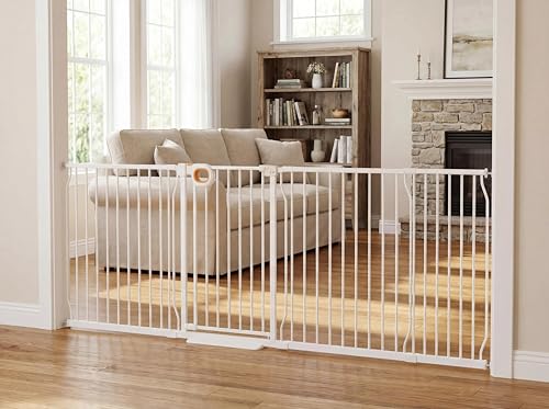 95.2 100 Inch Extra Wide Baby Gate for Stairs Doorways (White / 95.2-100inch)