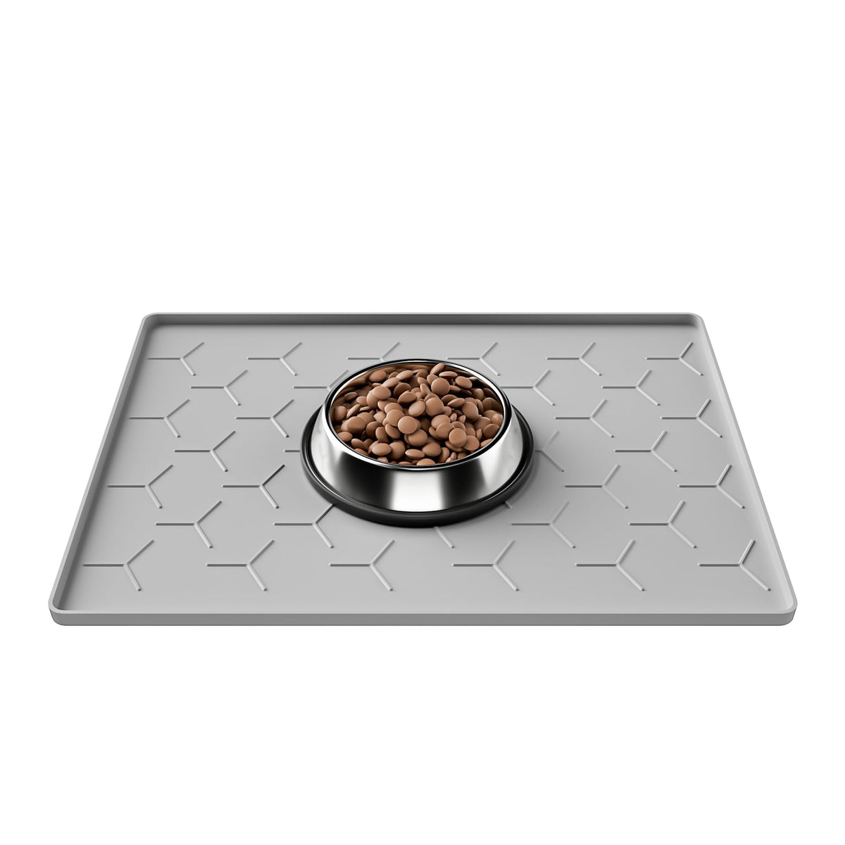 Silicone Dog Cat Food Bowl Mat (S-16''X12'' / Light Gray)