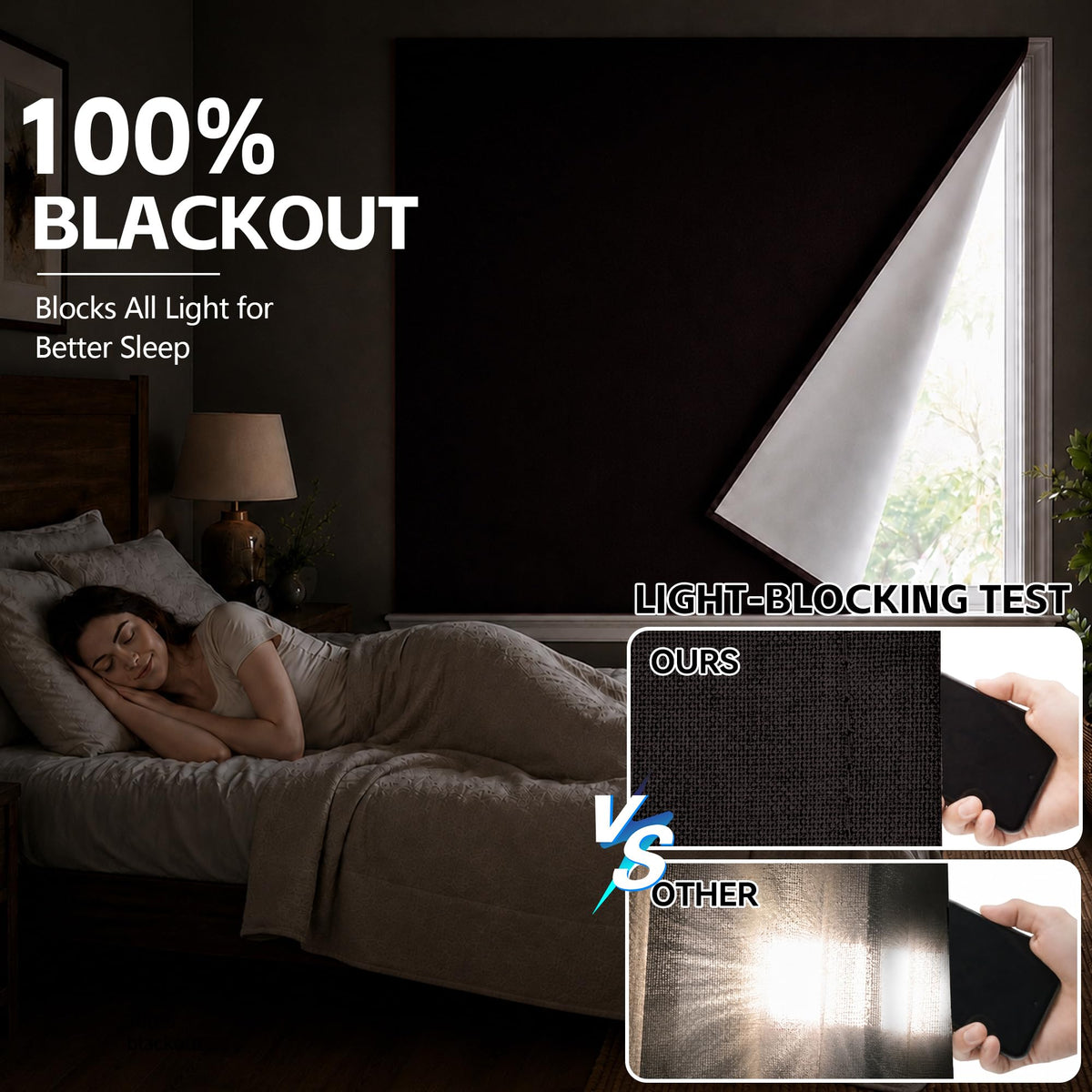 Adhesive Blackout Curtains for Blinds (Dark Coffee / 52"W x 84"H)