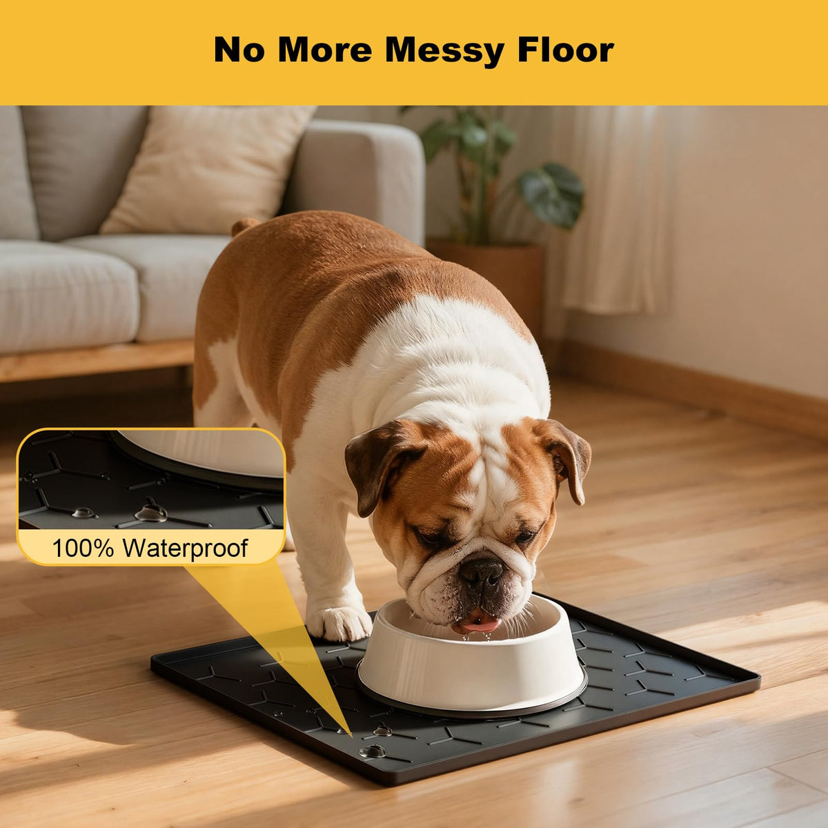 Silicone Dog Cat Food Bowl Mat (S-16''X12'' / Black)