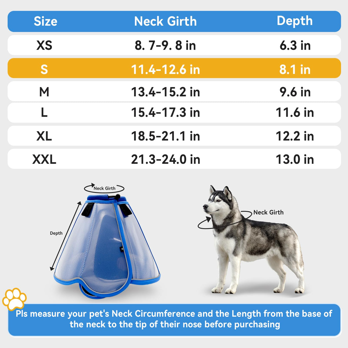 Dog Cone Collar for Large Medium Dogs (S (Neck: 11.4-12.6") / Blue)