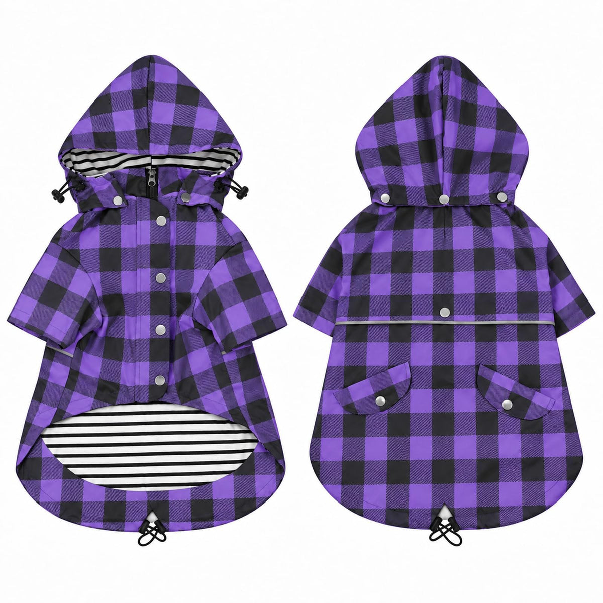 Dog Rain Coat Waterproof Raincoat Puppy Jacket with Buttons Zipper Hood Drawstring Fit for Yorkie Terrier Schnauzer Poodle Border Collie Labrador Golden Retriever 8lbs to 80lbs (X-Large / Purple/Black Paid)